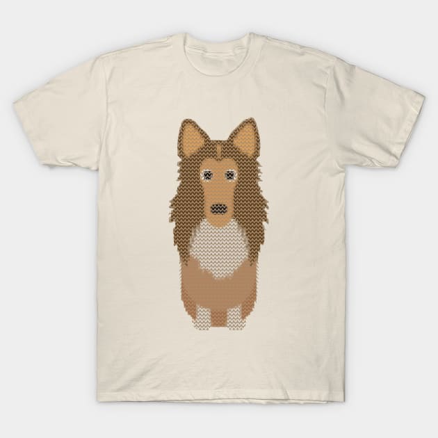 Rough Collie Ugly Christmas Sweater Knit Pattern T-Shirt by DoggyStyles